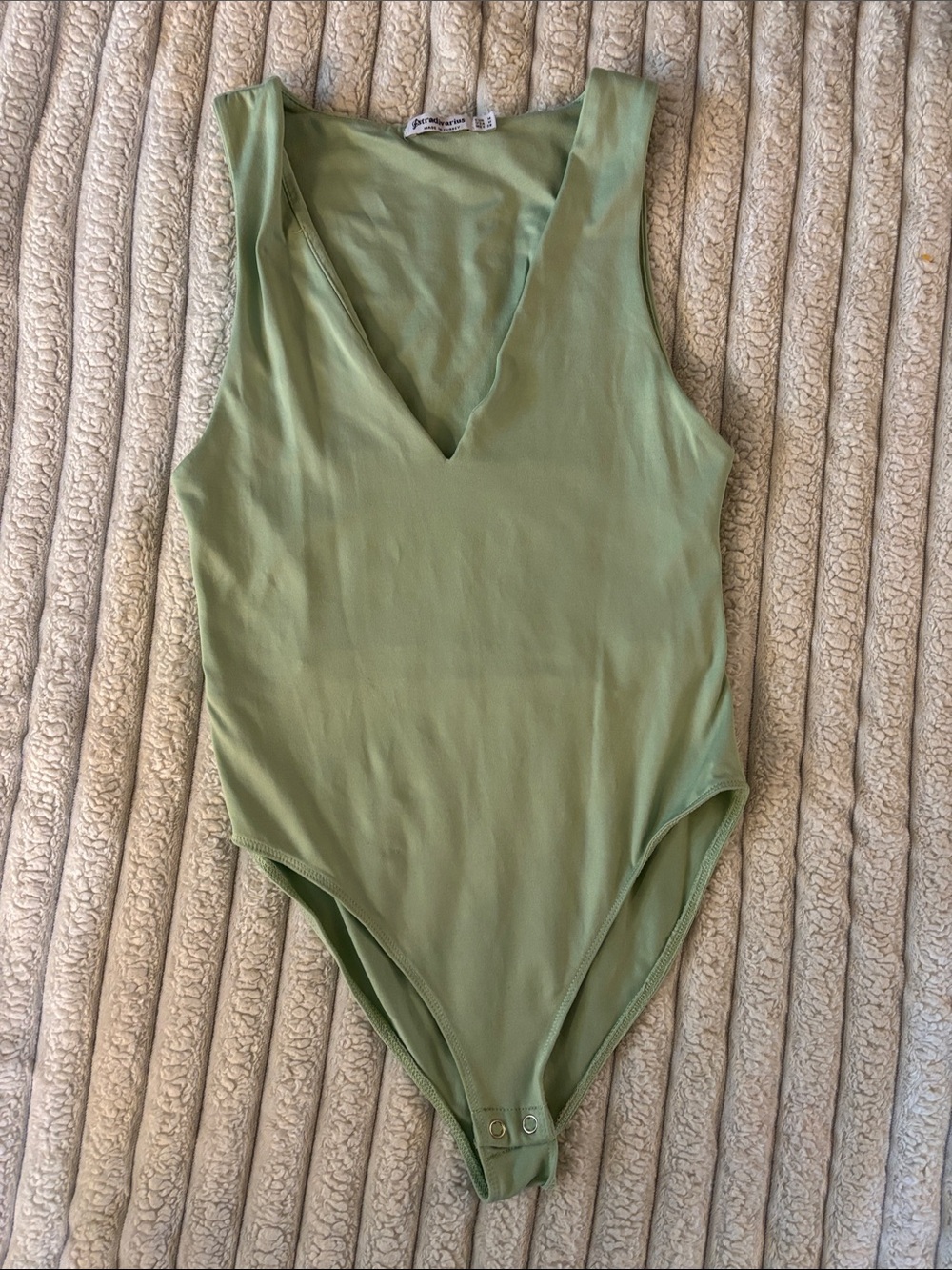 stradivarius Olive Green V-Neck Sleeveless Bodysuit